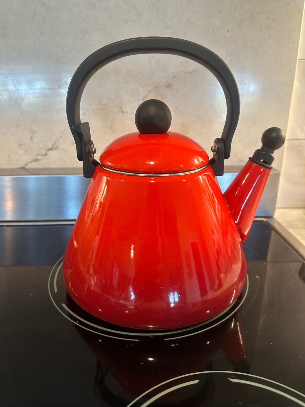 Le Creuset Red Whistling Kettle with Black Handle